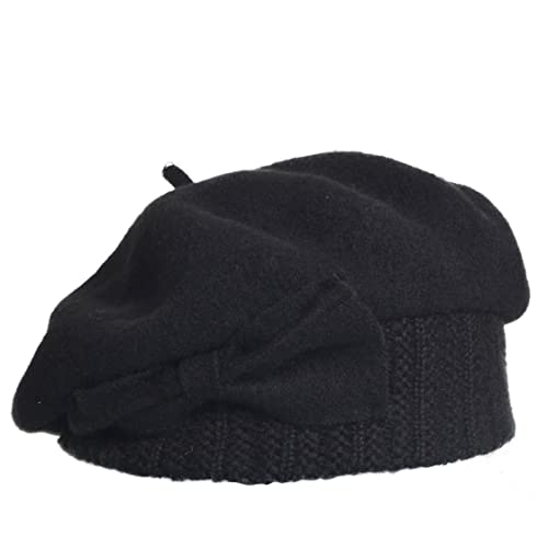 VECRY Women's 100% Wool Bucket Hat Felt Cloche Beret Dress Winter Beanie Hats - color: Beret-black