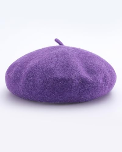 French Beret Hats for Women - Wool Solid Color Beanie Cap - color: Grape Purple