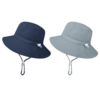 American Trends Baby Sun Hat UPF 50+ Wide Brim Bucket Hat for Boys Girls - color: A 2 Pack Navy & Gray, size: 6-24 Months