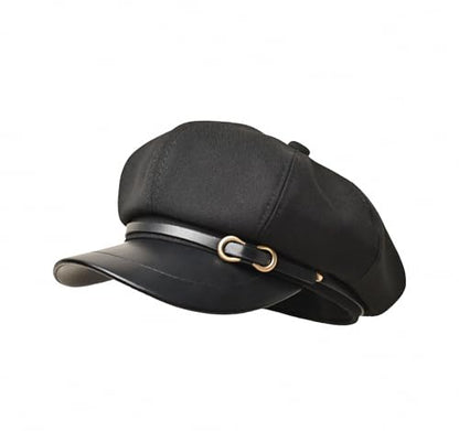 Womens Newsboy Cap Fashion PU Leather Cabbie Painter Hat Beret Cap - color: Black