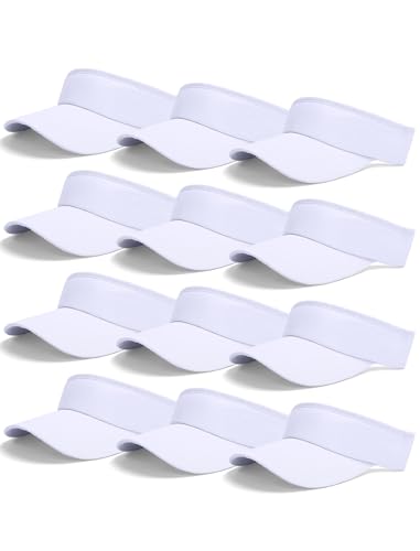 12 Pack Sun Visor Hats Softball Adjustable Cap Sun Protection for Women Men - color: White