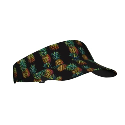 Sports Sun Visor Hats Adjustable Men Women Lightweight Packable Cooling Empty Top Visor Hat for Running, Tennis, Golf - color: Pineapple Black, size: 1-2