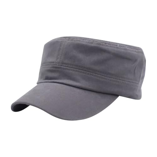 Adjustable Flat Top Cap Military Style Baseball Cap Plain Cadet Army Hat Vintage Basic Baseball Hat Gray - color: Gray