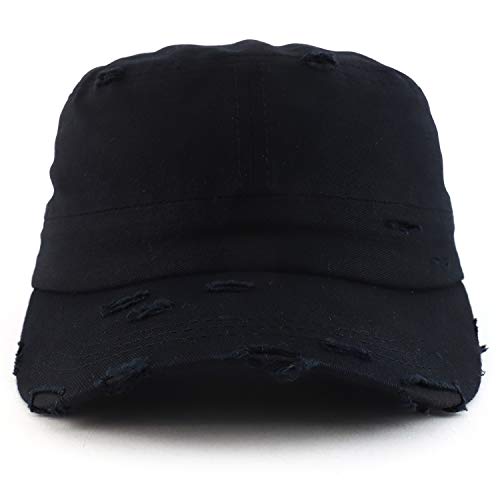 Armycrew Military Cadet Style Flat Top Distressed Vintage Cap - color: Black