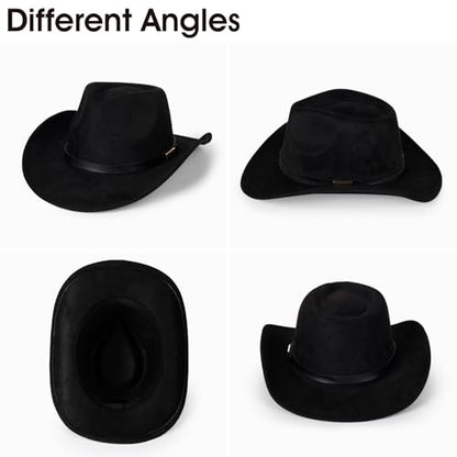 2 Pack Western Cowboy Hats for Women Men 2 Different hat Bands - color: Black+white
