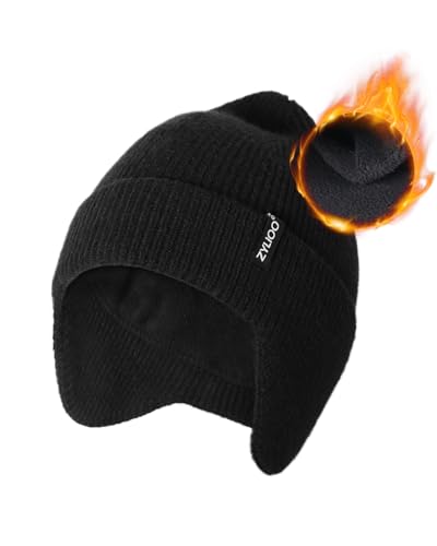 Zylioo XXL XL L Beanie for Big Heads Men Women, Ear Flap Winter Knit Hat - color: Black, size: Medium-Large