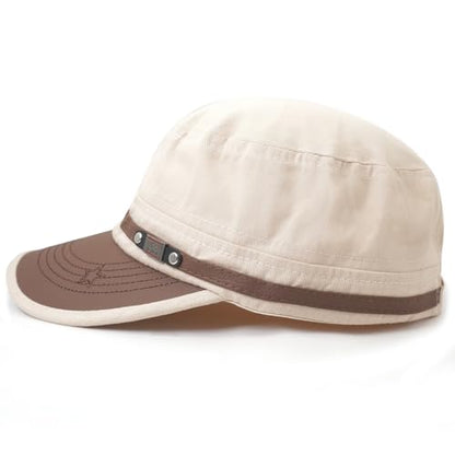 Flat Top Cap for Men Soft Cotton Adjustable Military - color: Khaki