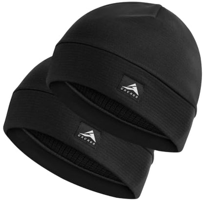 GXCROR Winter Running Beanie, Fleece Lined Skull Cap with Ponytail Opening - color: Black*2, size: Large