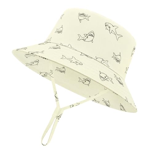 Sarfel Baby Sun Hat Toddler Sun Hat UPF 50+ Baby Bucket Hats Infant Toddler Beach Essentials Kids Summer Hats Boys Girls Cap - color: Beige Sharks, size: 2-4T