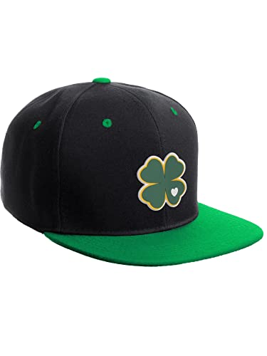 Daxton Classic Snapback St.Patrick Day 3D Lucky Clover Flat Bill Visor Hat - color: Black Kelly Green, style: Clover