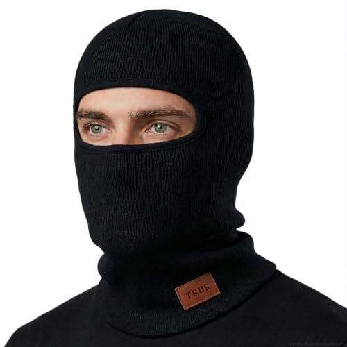 TBUS Men’s Knit Insulated Face Mask Beanie, Thermal Full Face Cover Ski Mask for Cold Weather for Women and Men - color: Charcoal Black
