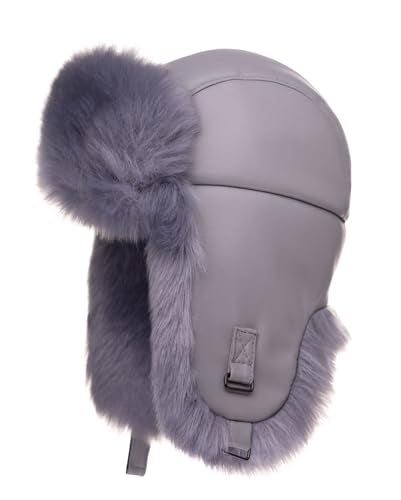 Futrzane Trapper Hat for Women, Warm Aviator - color: Steel Blue - Steel Blue, size: Medium