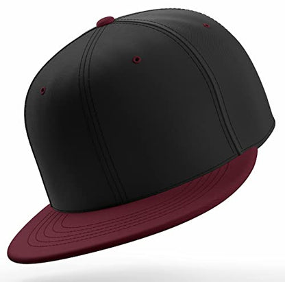 Daxton Classic Blank Snapback Flat Bill Visor Hat Cap One Size Adjustable Back - color: Black Burgundy