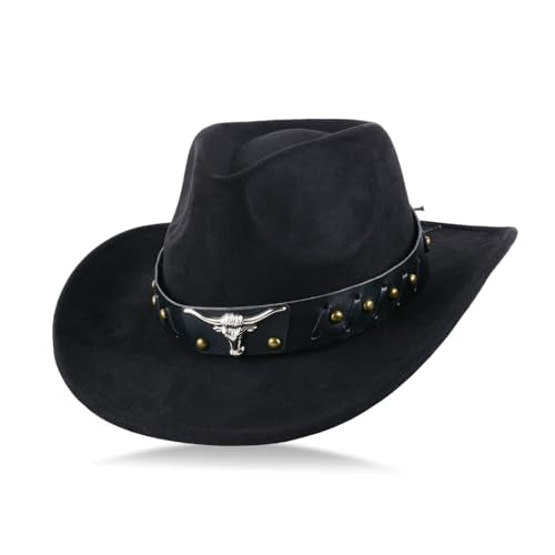 Universal Cowboy Hat for Men and Women,Wide Brim Suede Panama Hat, Adjustable Design, Soft Lightweight (Black1)