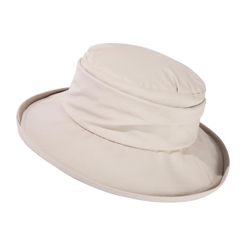 Comhats Women's Waterproof UPF 50+ Wide Brim Packable Rain Hat - color: 737_beige, size: Medium