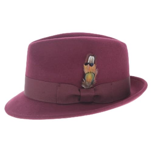 Hats in the Belfry Trilby Men/Women Snap Brim Vintage Dress Fedora Hat 100% Wool - color: Burgundy, size: XX-Large