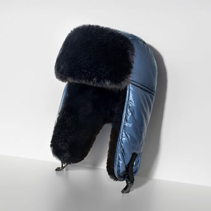 Waterproof Winter Trapper Ushanka Hat Ear Flap Chin Strap, Russian Style - color: Metallic (Black)