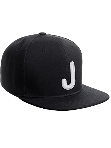 Daxton Classic Snapback 3D Alphabet A to Z Numbers Embroidered Initials Letters Flat Bill Cap - color: Black, style: Letter-j