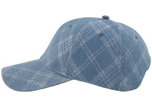 TSSGBL Unstructured Distressed Baseabll Cap Cotton Soft Dad Hat Adjustable Low Profile Headwear Ball Caps for Women Men - color: Blue（plaid/Soft Structure）, size: Medium-Large