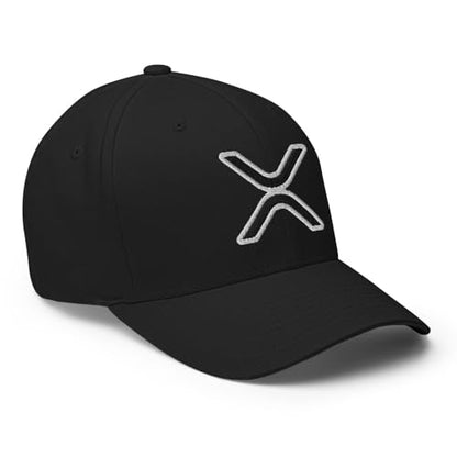 FX XRP Fitted Hat Embroidered Curved Bill Mid Crown Closed-Back Structured Twill Cap - color: Black, size: Large-X-Large