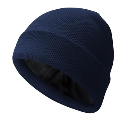 PFFY Beanie for Men Women Unisex Knit Cuffed Winter Thick Lined Beanies Hat - color: Pure Blue