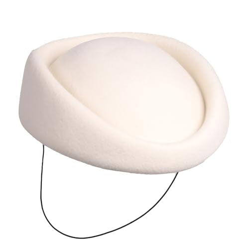 HIMESPORT Wool Felt Beret Derby Fascinator Hats for Women Ladies Church Tea Party Formal Wedding Pillbox Hat - color: White
