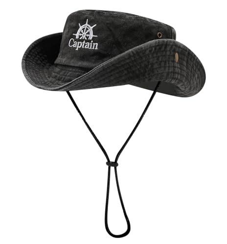 Sun Bucket Hat for Men Women Fishing Beach Safari Trendy Cotton Cowboy Cap for Golf Hiking Hunting Outdoor Boonie - color: Captain Black