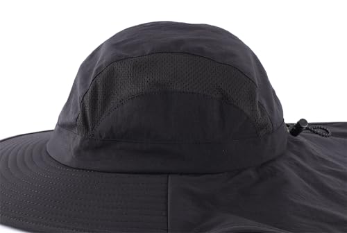Connectyle UPF 50+ Wide Brim Sun Hat for Men Women Outdoor UV Protection Fishing Hat with Neck Flap Cover Safari Bucket Hats - color: Black