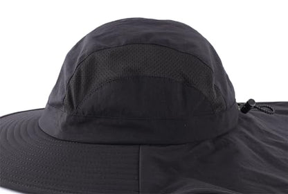 Connectyle UPF 50+ Wide Brim Sun Hat for Men Women Outdoor UV Protection Fishing Hat with Neck Flap Cover Safari Bucket Hats - color: Black