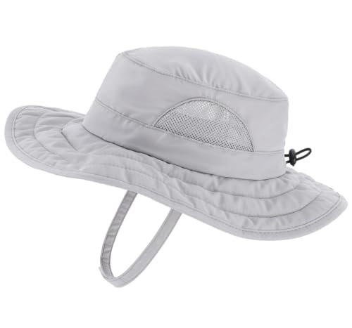 Connectyle Kids Sun Hat for Boys Girls Wide Brim Bucket Hat UPF 50+ Sun Protection Hat Breathable Summer Beach Hat - color: Grey