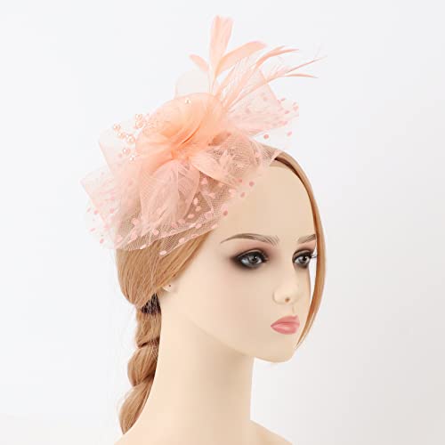 AQOKKA Women Fascinators Hats Flower Fascinators with Headband and Clip Tea Party Headwear for Women and Girls - color: 1 Pc 7" Diameter / Champagne