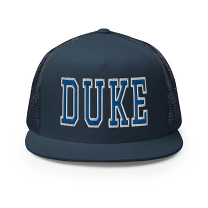 NG Duke Flat Bill Embroidered Trucker Hat High Crown Adjustable Cap - color: Navy