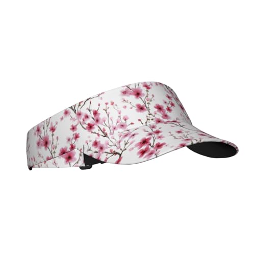 Sports Sun Visor Hat for Men Women, Adjustable Breathable Golf Tennis Cap - color: Pink Cherry Blossoms