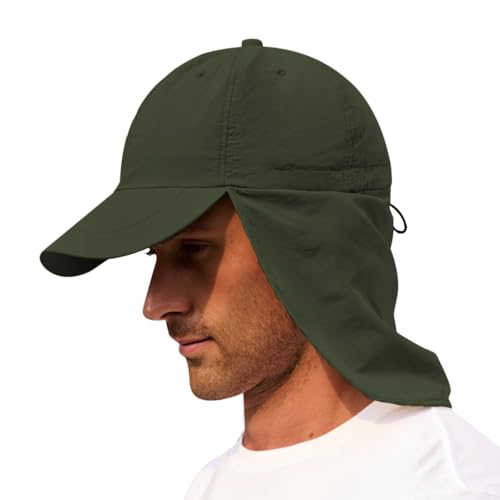 American Trends Mens Sun Hat with Neck Flap, UV Protection Outdoor Flap Hat, Packable Soft Fishing Hiking Gardening Hat - color: Green