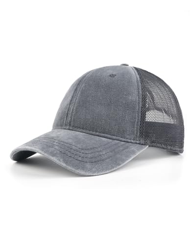 Zylioo XXL Trucker Hat for Big Heads, Washed Cotton Mesh Cap for Men Women - color: Gray