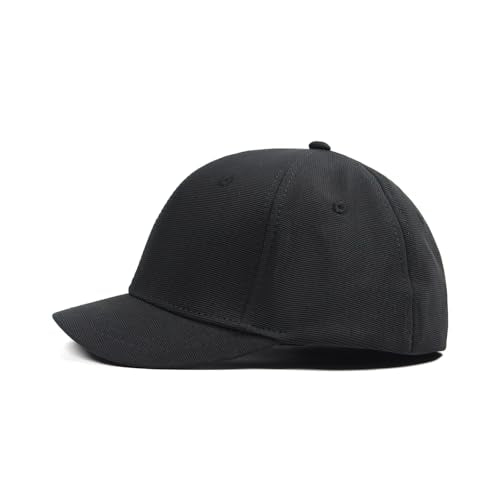 Short Brim Stretch Fitted Baseball Caps Men's Solid Structured Full Closed Cap Curved Brim Elastic Closed Back Hat K272 - color: Black
