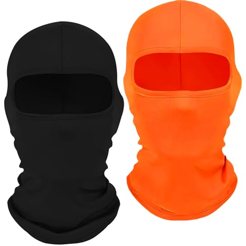 2Pcs Full Face Cover Ski Mask Balaclava Unisex Hood Cap Neck Gaiter UV Protector for Outdoor Sports Snowboard Travel - color: Black and Orange