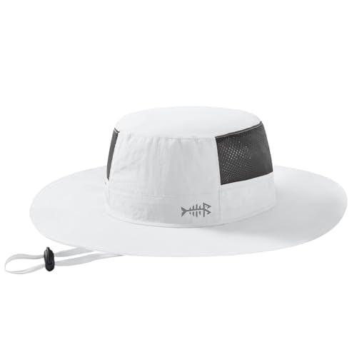 BASSDASH UPF 50+ Fishing Sun Hat Water Resistant Unisex Wide Brim Bucket Boonie Hat for Hiking Camping Safari FH15 - color: White, size: Medium