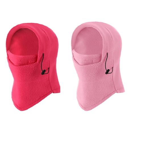 Frienda 2 Pcs Balaclava Ski Mask Windproof Warmer Fleece Adjustable Winter Mask Face Cover for Men Women - color: Pink,rose Red