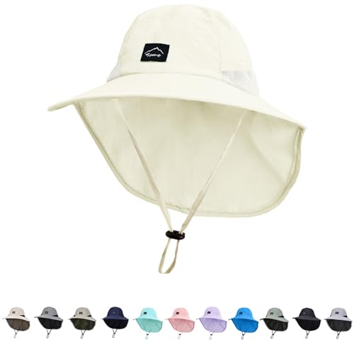 ZOORON Kids Sun Hat with Neck Flap UPF 50+ Beach Hats for Baby Boys Girls - color: Purebeige