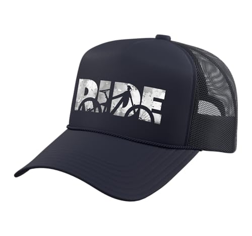 MTB Mountain Bike Trucker Hat with Adjustable Mesh Back - color: Navy Blue