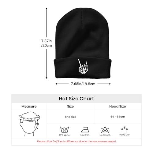 Embroidered Beanie Halloween Goth Knit Hat for Men Women - color: Skeleton Fingers Rock