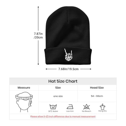 Embroidered Beanie Halloween Goth Knit Hat for Men Women - color: Skeleton Fingers Rock
