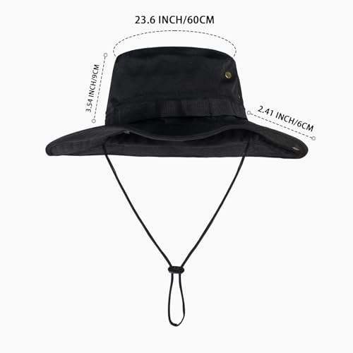 Sun Hats for Men Women Bucket Hat UPF 50+ Boonie Fishing Safari Hat - color: Black