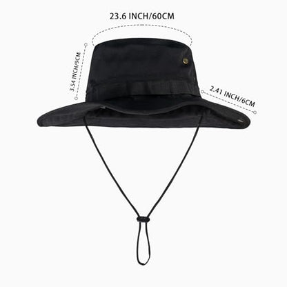 Sun Hats for Men Women Bucket Hat UPF 50+ Boonie Fishing Safari Hat - color: Black
