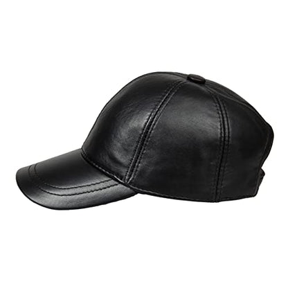 Genuine Leather Unisex Baseball Cap - color: Black