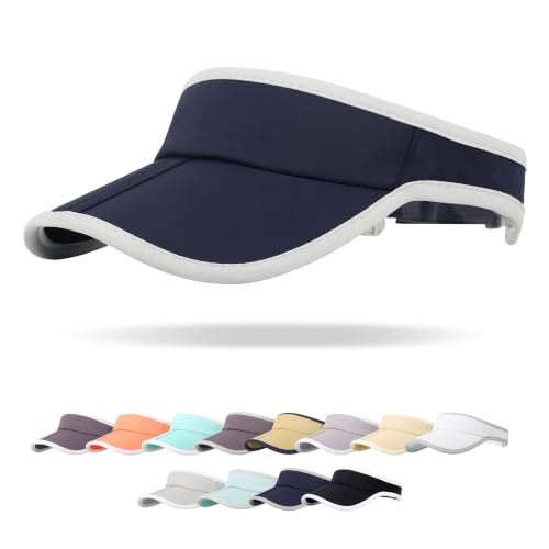 Sun Visor Caps Foldable Brim Adjustable Visor Hats for Women Men - color: Navy Blue