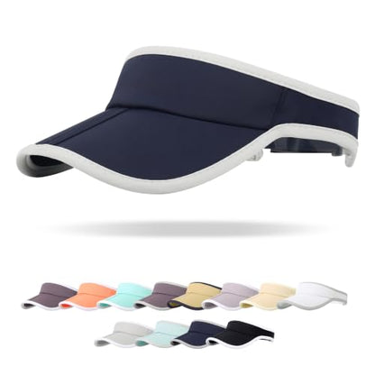 Sun Visor Caps Foldable Brim Adjustable Visor Hats for Women Men - color: Navy Blue