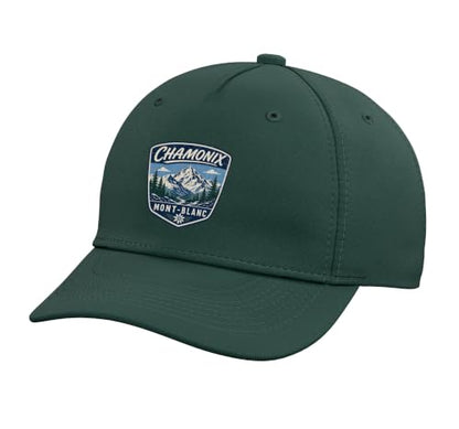 Chamonix Mont Blanc Mountain Hiking Adventure Nature Travel Adjustable Baseball Hat - color: Dark Green