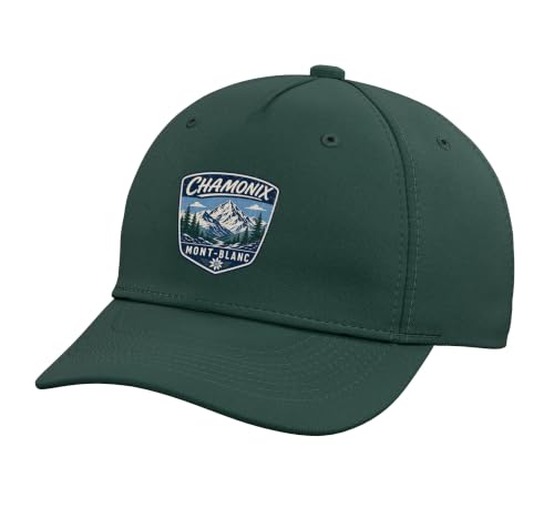 Chamonix Mont Blanc Mountain Hiking Adventure Nature Travel Adjustable Baseball Hat - color: Dark Green